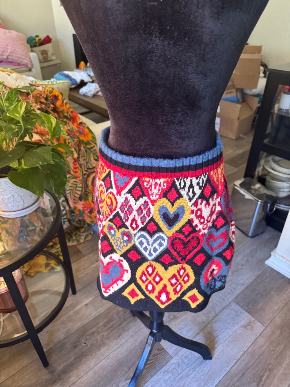 FARM Rio Heart Print Knit Mini Skirt Size M